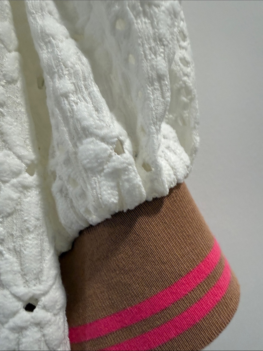 Anthropologie Maeve White Eyelet Knit Top with Tan & Pink Trim - Picture 5 of 7
